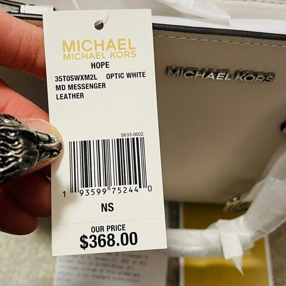 NWT Michael Kors Hope Medium Saffiano Leather Messenger Bag In Optic White - Picture 5 of 12